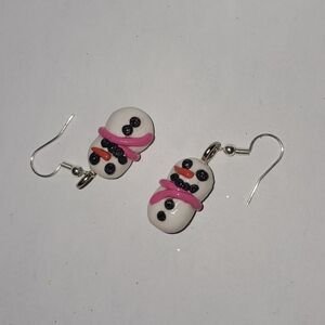 Dainty Snowman Earrings with Pink Scarf